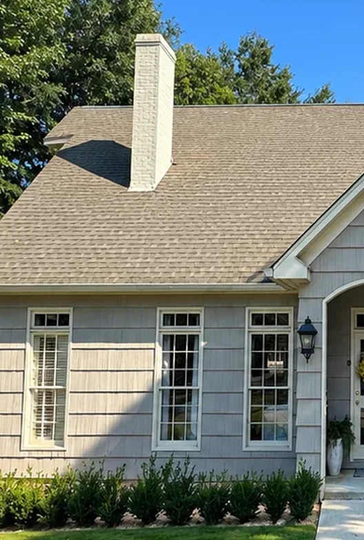 Roof after a soft wash by Elevate Exteriors - streaks and algae removed