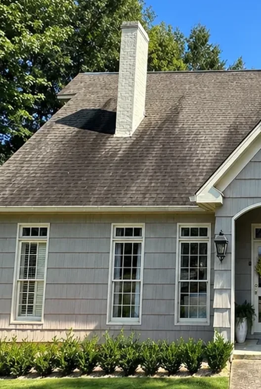 Roof before soft wash - black streaks and algae on the shingles
